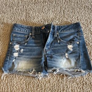 American Eagle Outfitters Blue Distressed Jean Shorts